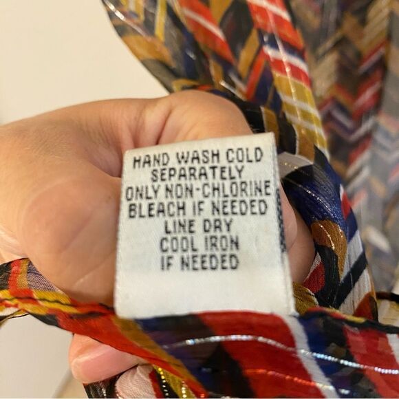 Sheer lightweight colorful metallic thread silky scarf Chevron print 17x76 - Picture 8 of 9